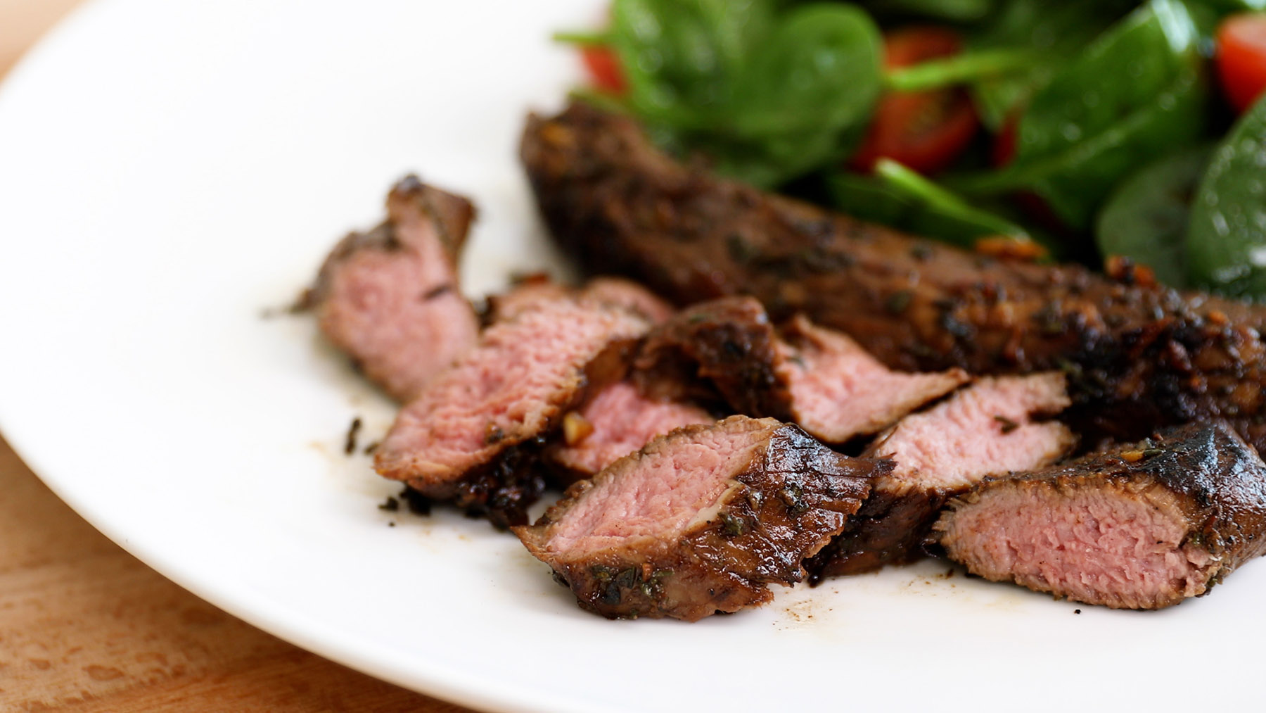 Rosemary and Balsamic Lamb Steaks with Baby Spinach Salad Recipe